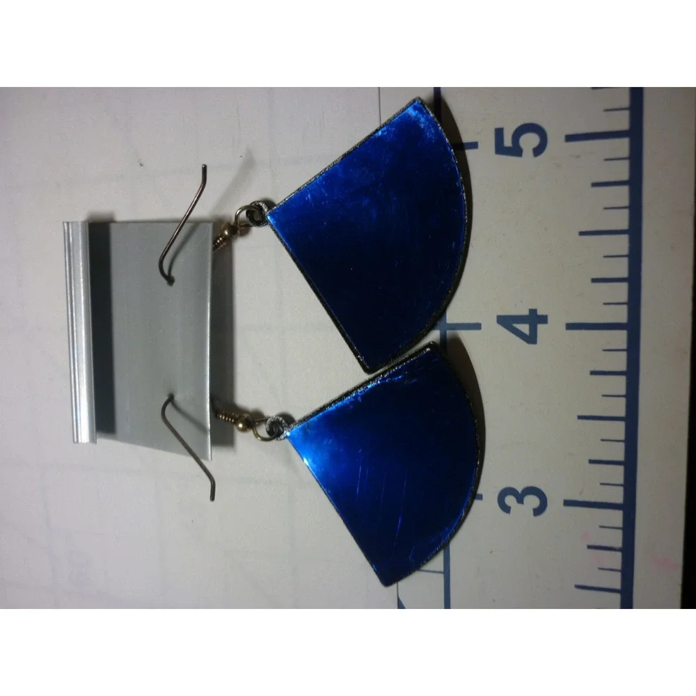 Laser Vintage Cobalt Blue Prismatic Fan Drop Earrings Made in England Retro‎ 80s